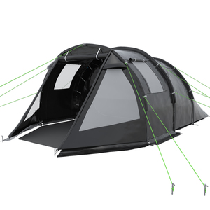Outsunny Tunnelzelt für 4 Personen, Campingzelt mit Zwei Räumen, Gruppenzelt mit UV-Schutz, mit Tragetasche, 2000 mm Wassersäule, Schwarz