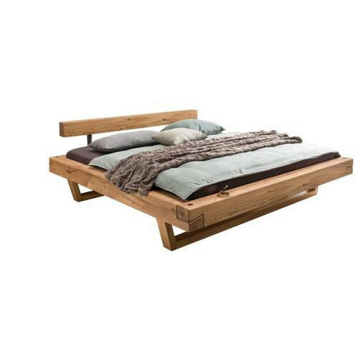 Bild 1 von Valnatura Balkenbett wildeiche massiv , Lignum , Eichefarben , Holz , 180x200 cm , geölt,Lederlook,Echtholz , 000375000106