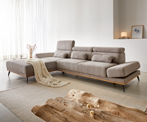 Ecksofa Evelio 320x200 Mikrofaser Taupe Ottomane links elektrische Sitztiefenverstellung