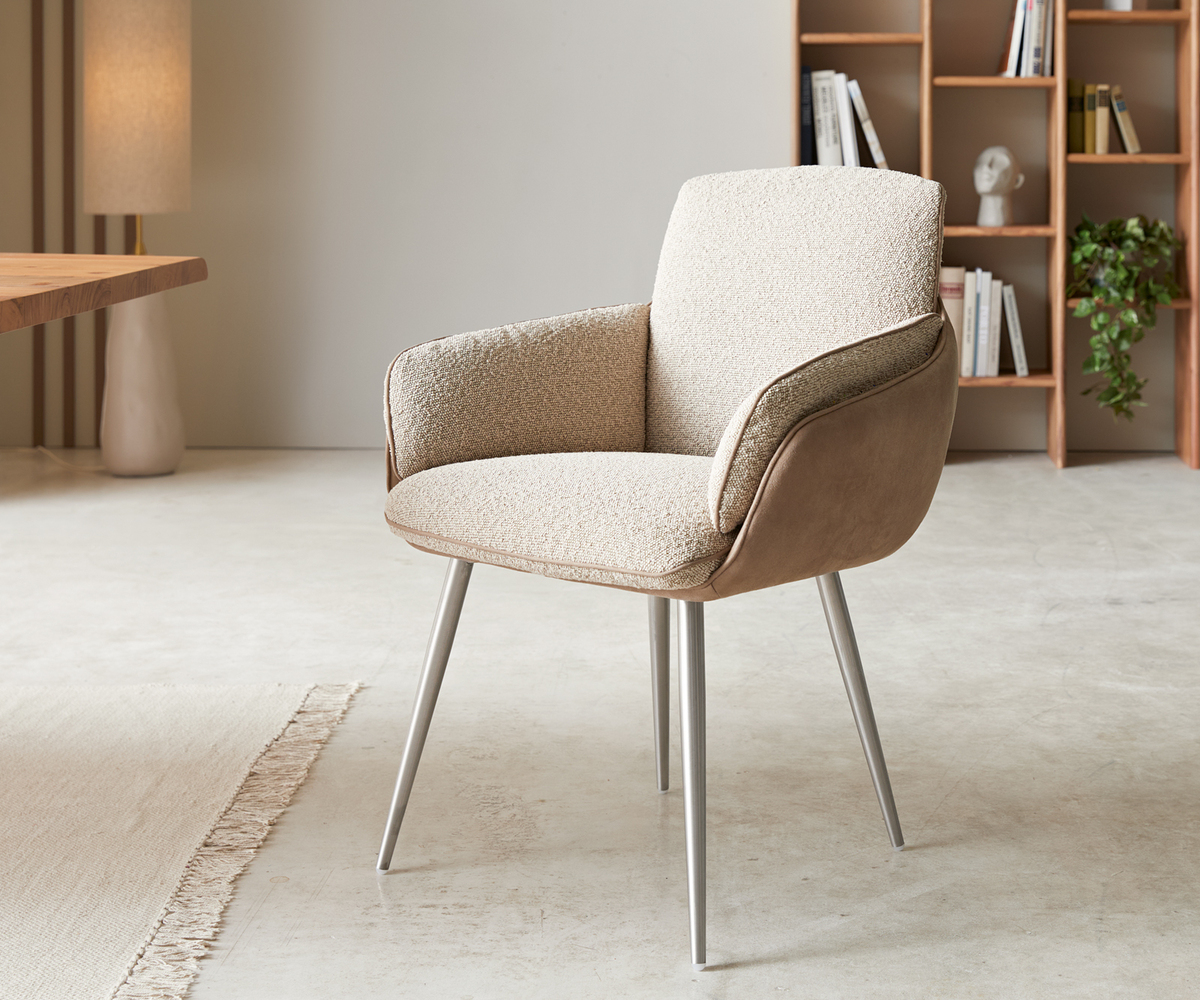 Bild 1 von Esszimmerstuhl Luan-Flex mit Armlehnen Materialmix Schlamm 4-Fuß konisch Edelstahl 180° drehbar