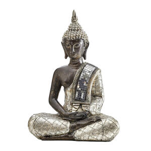 Ambia Home Buddha , Ny1678403 , Braun, Silber, Gold , Kunststoff , 26.5x36x15 cm , lackiert, antik , Kunsthandwerk, sitzend, zum Stellen , 0083060037