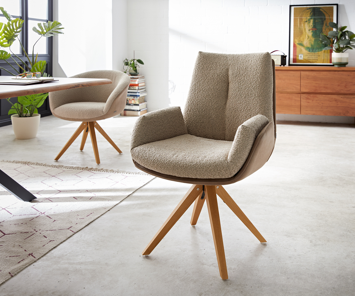 Bild 1 von Drehstuhl Clea-Flex Materialmix Schlamm Holzgestell kantig Natur 180° drehbar