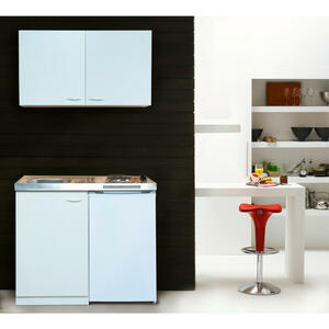 MID.YOU Miniküche e-geräte, spüle , Respekta Mk100Wossv , Weiß , Metall , 100 cm , Melamin,Nachbildung , links aufbaubar, rechts aufbaubar , 001899006501