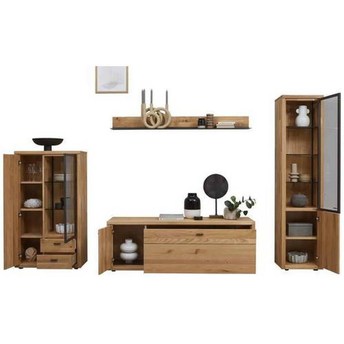 Bild 1 von Valnatura Wohnwand, Dunkelgrau, Wildeiche, Metall, Wildeiche, massiv, 11 Fächer, 3 Schubladen, 324x202x45 cm, Dgm, Typenauswahl, Beimöbel erhältlich, Wohnzimmer, Wohnwände, Anbauwände