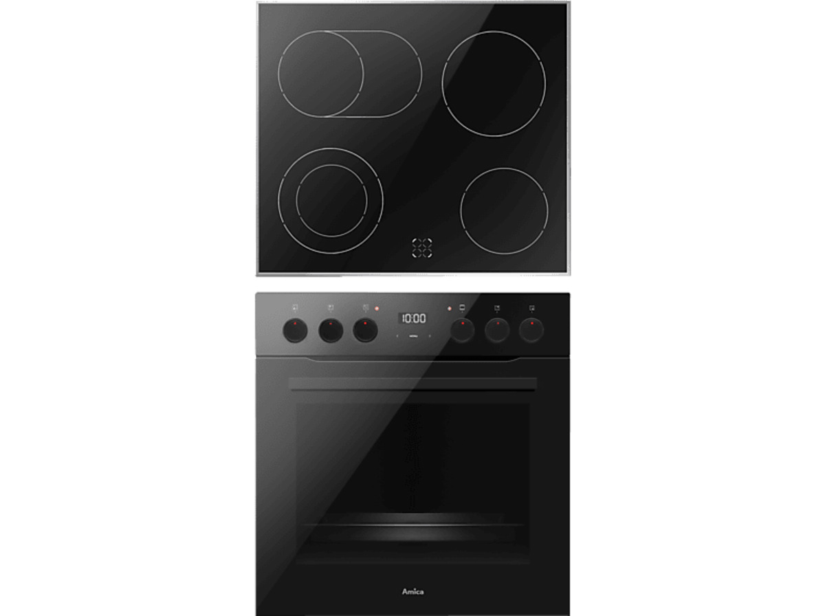 Bild 1 von AMICA EHCX 933 013 S, Einbauherdset (Elektrokochfeld, A, 77 l), Schwarzglas