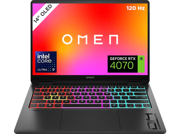 Bild 1 von HP OMEN 14-fb0395ng, Gaming Notebook, mit 14 Zoll Display, Intel® Core™ Ultra 9,185H Prozessor, 32 GB RAM, 1 TB SSD, NVIDIA GeForce RTX™ 4070, Schwarz, Windows 11 Home (64 Bit), Schwarz