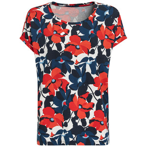 Damen T-Shirt mit floralem Muster WEISS / ROT / DUNKELBLAU