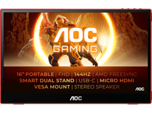 AOC 16G3 15,6 Zoll Full-HD tragbarer Monitor (4 ms Reaktionszeit, 144 Hz), Schwarz/Rot