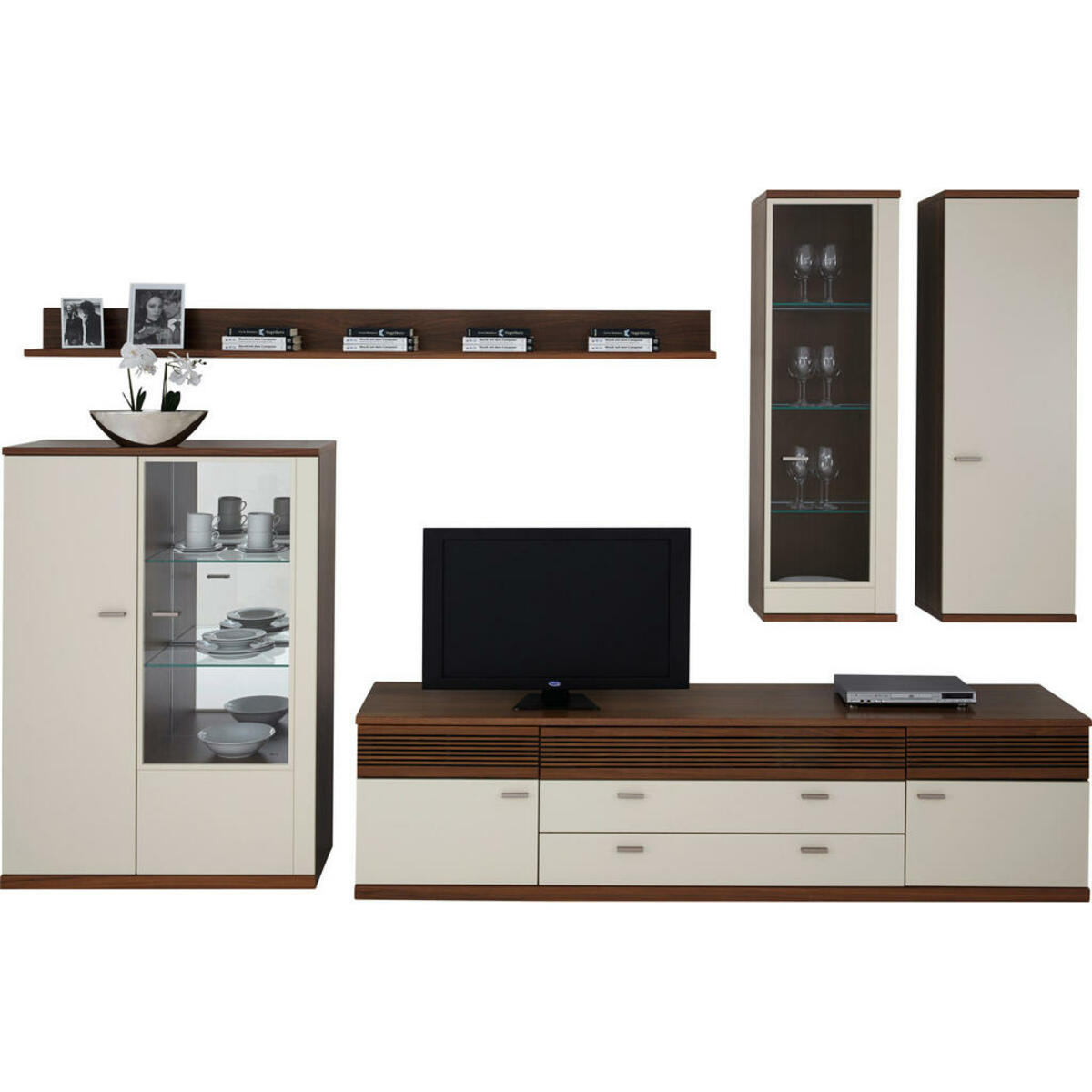 Bild 1 von Invivus Wohnwand, Creme, Nussbaum, Metall, Nussbaum, furniert, 13 Fächer, 360x235.9x48.7 cm, Goldenes M, Made in Germany, erweiterbar, Typenauswahl, individuell planbar, Beimöbel erhältlich, in ve