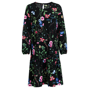 Damen Kleid mit floralem Muster SCHWARZ / BUNT