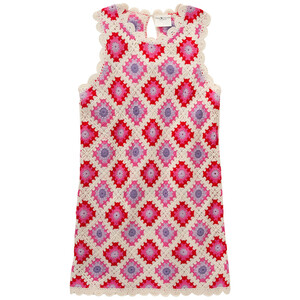 Mädchen Strick-Kleid mit Muster CREMEWEISS / ROT / PINK