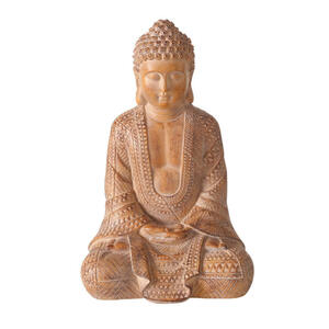 Buddha, Hellbraun, Kunststoff, 13x30x19 cm, Dekoration, Skulpturen & Dekoobjekte, Skulpturen