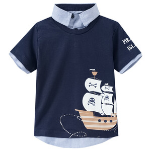 Jungen T-Shirt mit Polo-Einsatz DUNKELBLAU / HELLBLAU