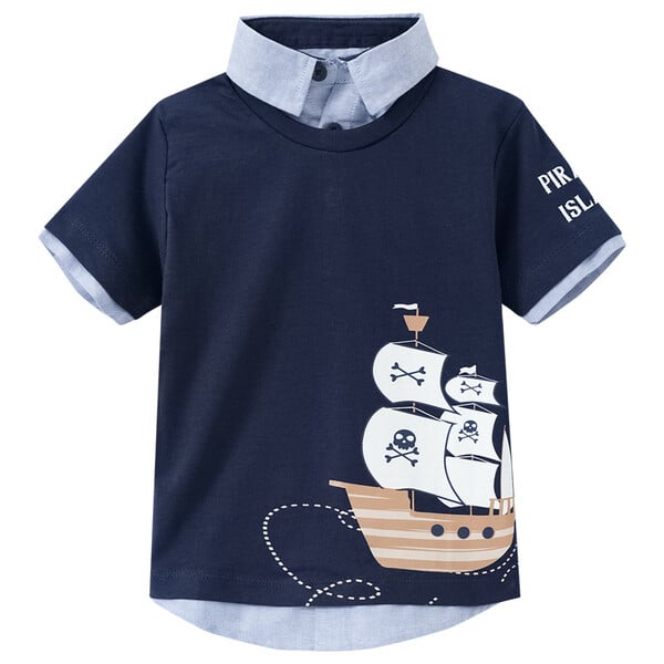 Bild 1 von Jungen T-Shirt mit Polo-Einsatz DUNKELBLAU / HELLBLAU