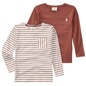 2 Jungen Langarmshirts mit Brusttasche TERRACOTTA / WEISS