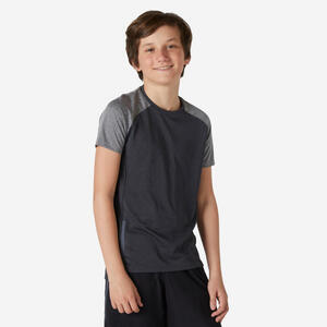 T-Shirt S580 atmungsaktiv leicht Gym Kinder schwarz/graue Ärmel