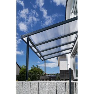 Terrassenüberdachung Premium (BxT) 410 cm x 406 cm Anthrazit Polycarbonat Streif
