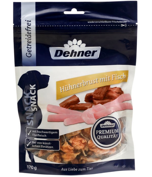 Bild 1 von Dehner Premium Hundesnack Hühnerbrust mit Fisch, 170g