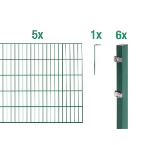 Metallzaun Grund-Set Doppelstabmatte Grün z. Einbetonieren 100 cm x 1000 cm