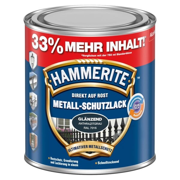 Bild 1 von Hammerite Metall-Schutzlack Anthrazitgrau RAL 7016 glänzend 1 l