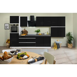 Respekta Küchenzeile ohne E-Geräte 370 cm Grifflos Schwarz Hochglanz-Weiß