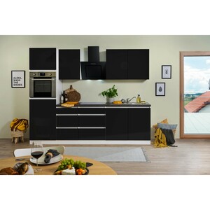 Respekta Küchenzeile ohne E-Geräte 270 cm Grifflos Schwarz Hochglanz-Weiß