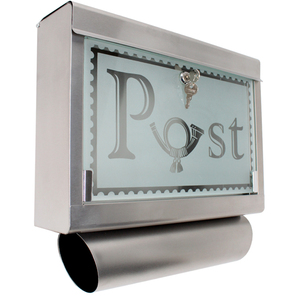 Edelstahl Briefkasten mit Zeitungsröhre und Glasfront