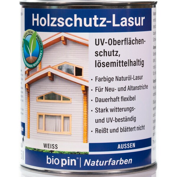 Bild 1 von Biopin Holzschutz-Lasur Weiß 750 ml