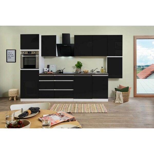 Bild 1 von Respekta Küchenzeile ohne E-Geräte 330 cm Grifflos Schwarz Hochglanz-Weiß