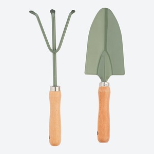 Garten-Werkzeug-Set mit Holzgriff, 2-teilig, Green
