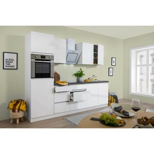 Respekta Küchenzeile ohne E-Geräte 270 cm Grifflos Weiß Hochglanz
