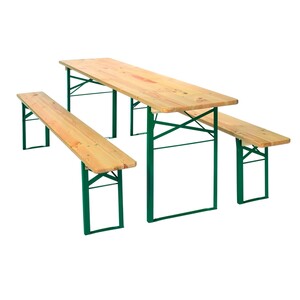Bierzelt-Garnitur aus Kiefernholz und Stahlgestell mit 50 cm breitem Tisch