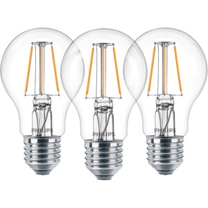 Philips LED-Lampe Classic Filament 3er-Pack E27 40 W Warmweiß EEK: A++
