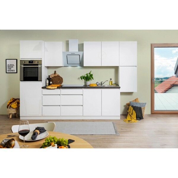 Bild 1 von Respekta Küchenzeile ohne E-Geräte 320 cm Grifflos Weiß Hochglanz