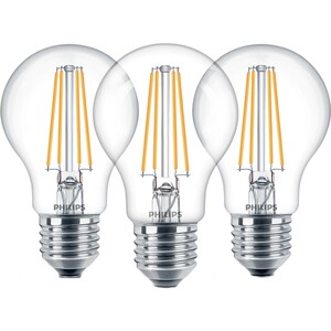 Philips LED-Lampe Classic Filament 3er-Pack E27 60 W Warmweiß EEK: A++