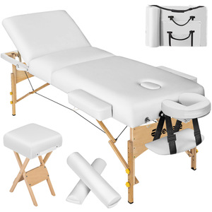 3 Zonen Massageliege mit 10cm Polsterung, Rollen und Holzgestell weiß