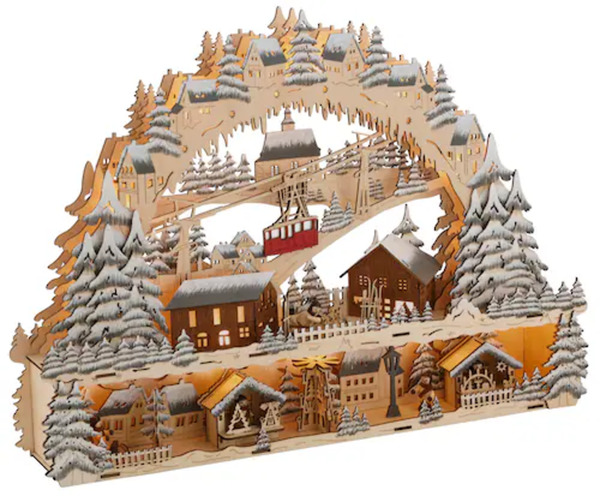 Bild 1 von Schwibbogen »LED Weihnachtsleuchter mit Podest und Seilbahn, Skihütte und Weihnachsmarkt«, Breite ca. 64 cm