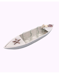 Teelichthalter Boot, ca. 39 x 10 x 8 cm, weiß