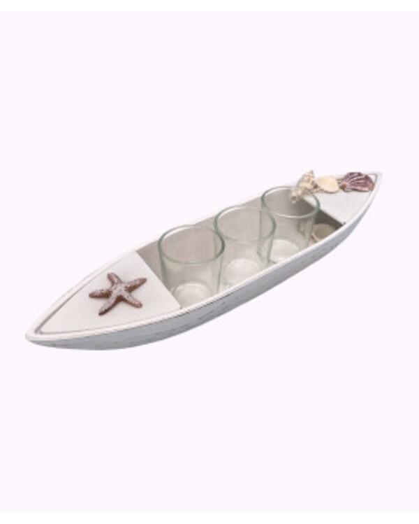 Bild 1 von Teelichthalter Boot, ca. 39 x 10 x 8 cm, weiß