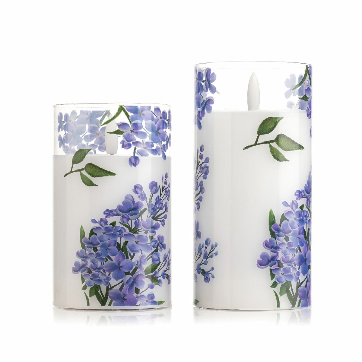 Bild 1 von ELAMBIA 2 LED-Glaskerzen Blüten-Motiv Flamme Luma, Timer Höhe 12,5cm & 15cm