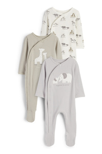 C&A Multipack 3er-Wildtiere-Baby-Schlafanzug, Grau, Größe: 50