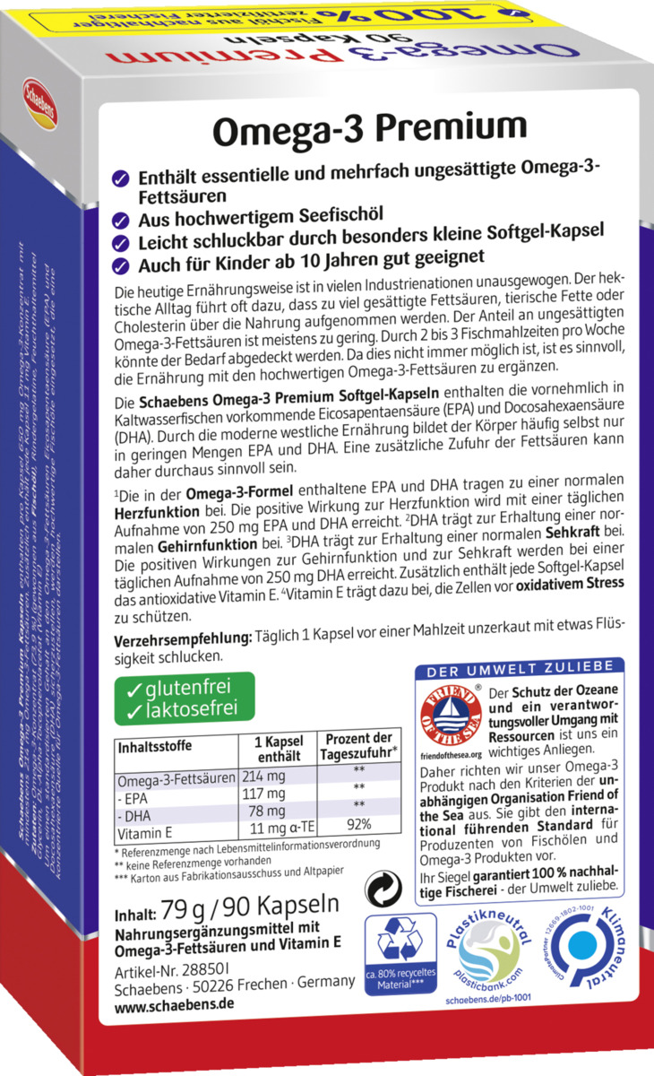 Bild 4 von Schaebens 
            Omega-3 Premium Kapseln aus Lachs- & Fischöl