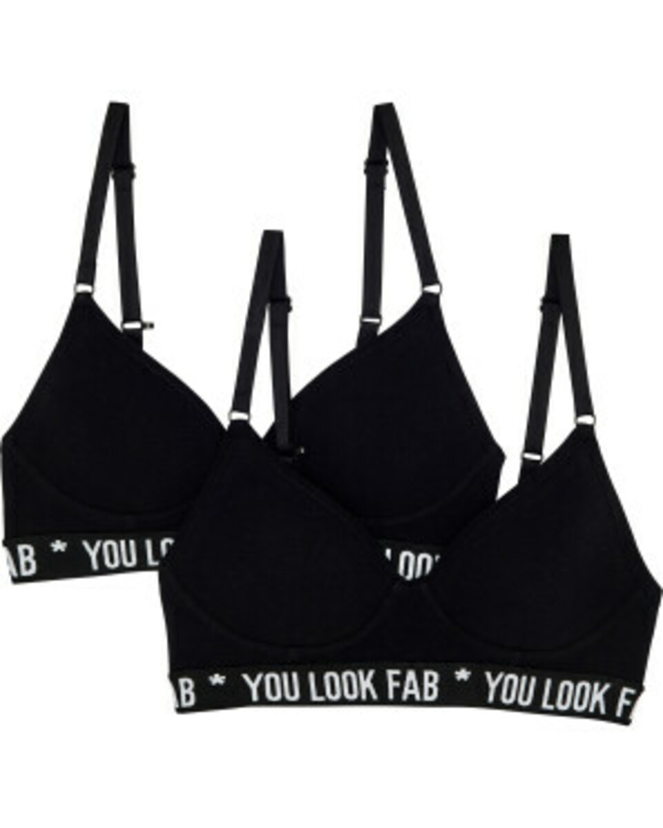Bild 1 von Soft-BHs mit Schriftzug, 2er-Pack, Y.F.K., schwarz