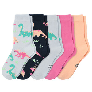 5 Paar Mädchen Socken mit Dinos HELLBLAU / PINK / HELLORANGE