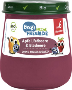 erdbär Bio Baby Freche Freunde Gläschen Apfel, Erdbeere & Blaubeere