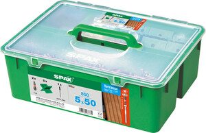 Spax Terrassenschrauben Edelstahl Greenbox, 850 x Spax 5 x 50mm + Zubehör