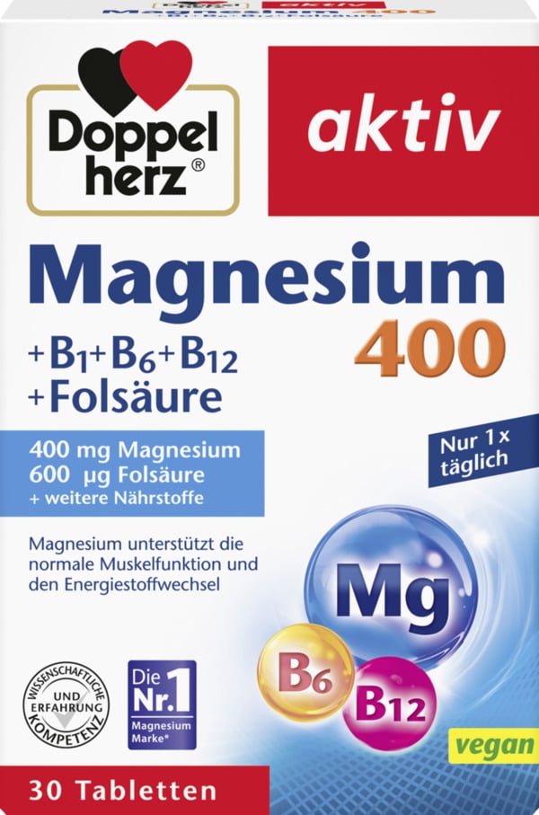 Bild 1 von Doppelherz aktiv Magnesium 400 +B1+B6+B12 +Folsäure 6.43 EUR/ 100 g