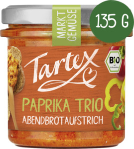 Tartex Bio Pflanzlicher Brotaufstrich mit mit roter, gelber und grüner Paprika