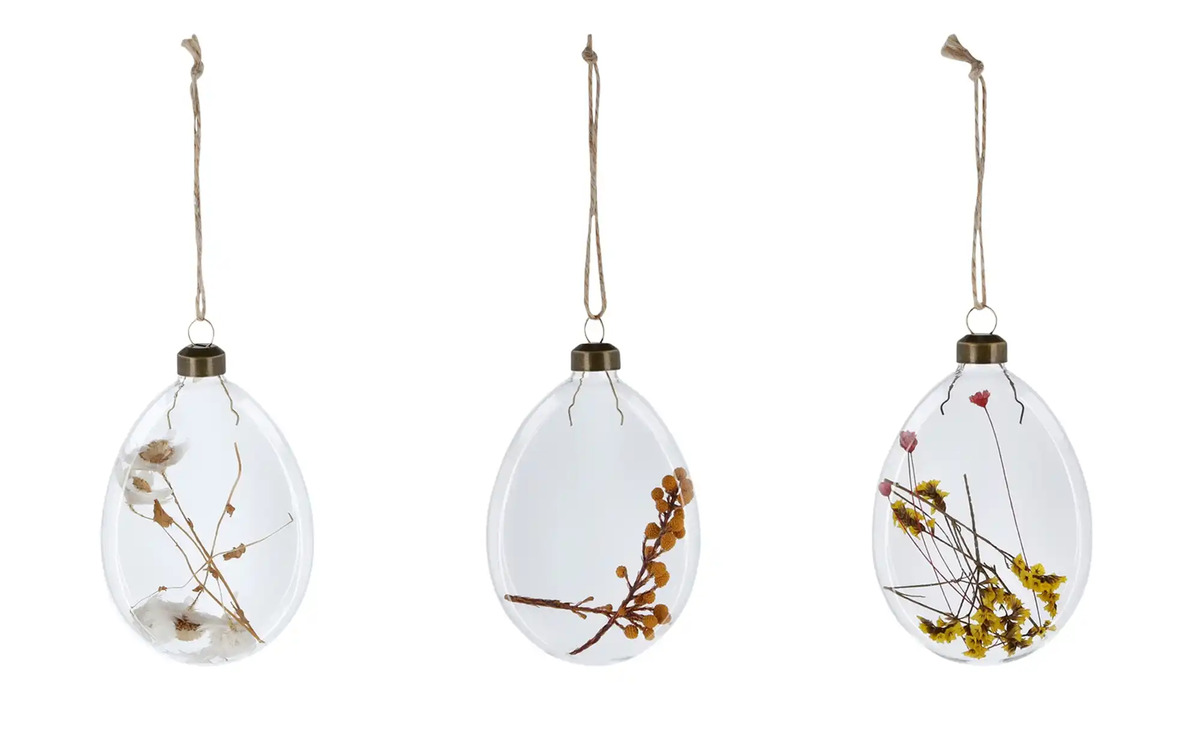 Bild 1 von Deko Osterei, sortiert transparent/klar Glas , Aluminium, Naturprodukte Maße (cm): B: 8 H: 10,5 T: 2,5 Sale