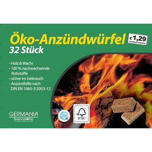 GERMANIA Grillanzünder Öko 32 Stück würfelförmig aus Holz und Wachs